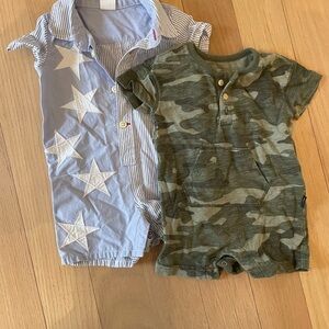 GAP Olive Green Camo Baby Romper with Light Blue Striped Top